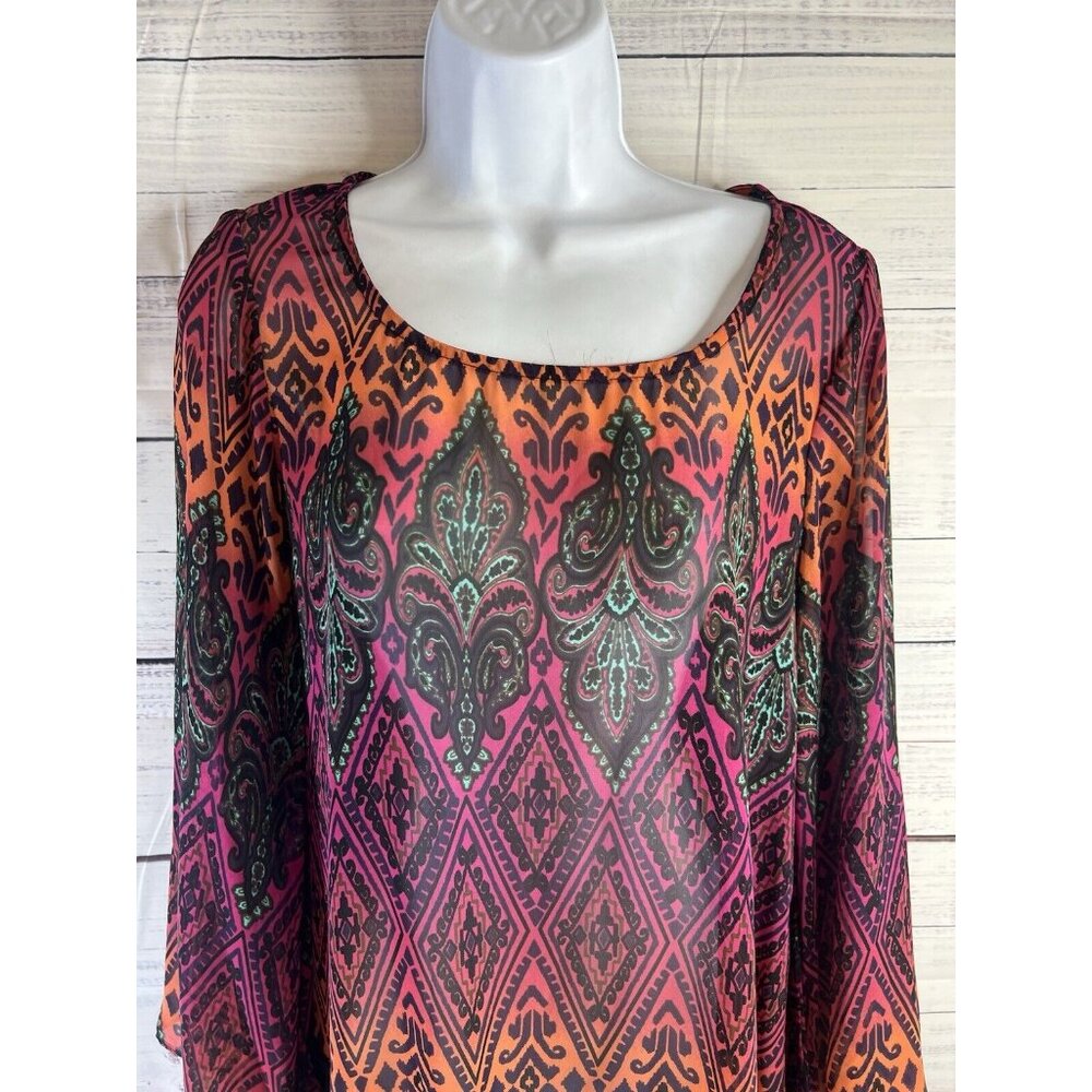 Ivy Jane Size S Boho Festival Fringe Kimono Bell Sleeve Asymetrical Sheer Blouse - Picture 6 of 12